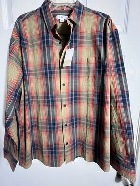 NWT bp Men’s Plaid Button-Down Shirt in Navy, Red & Tan L